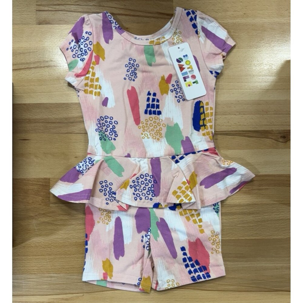 Dot Dot Smile Girl's Short Sleeve Peplum Romper Size 2T Pink Shorts 1-Piece
